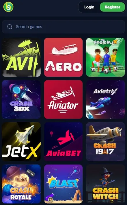 Spurbets crash games lobby with Aviator, JetX, Aviatrix and Crash 1917